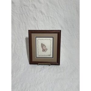 Handmade Cross Stitch Praying Hands Art – Framed Religious Wall Decor